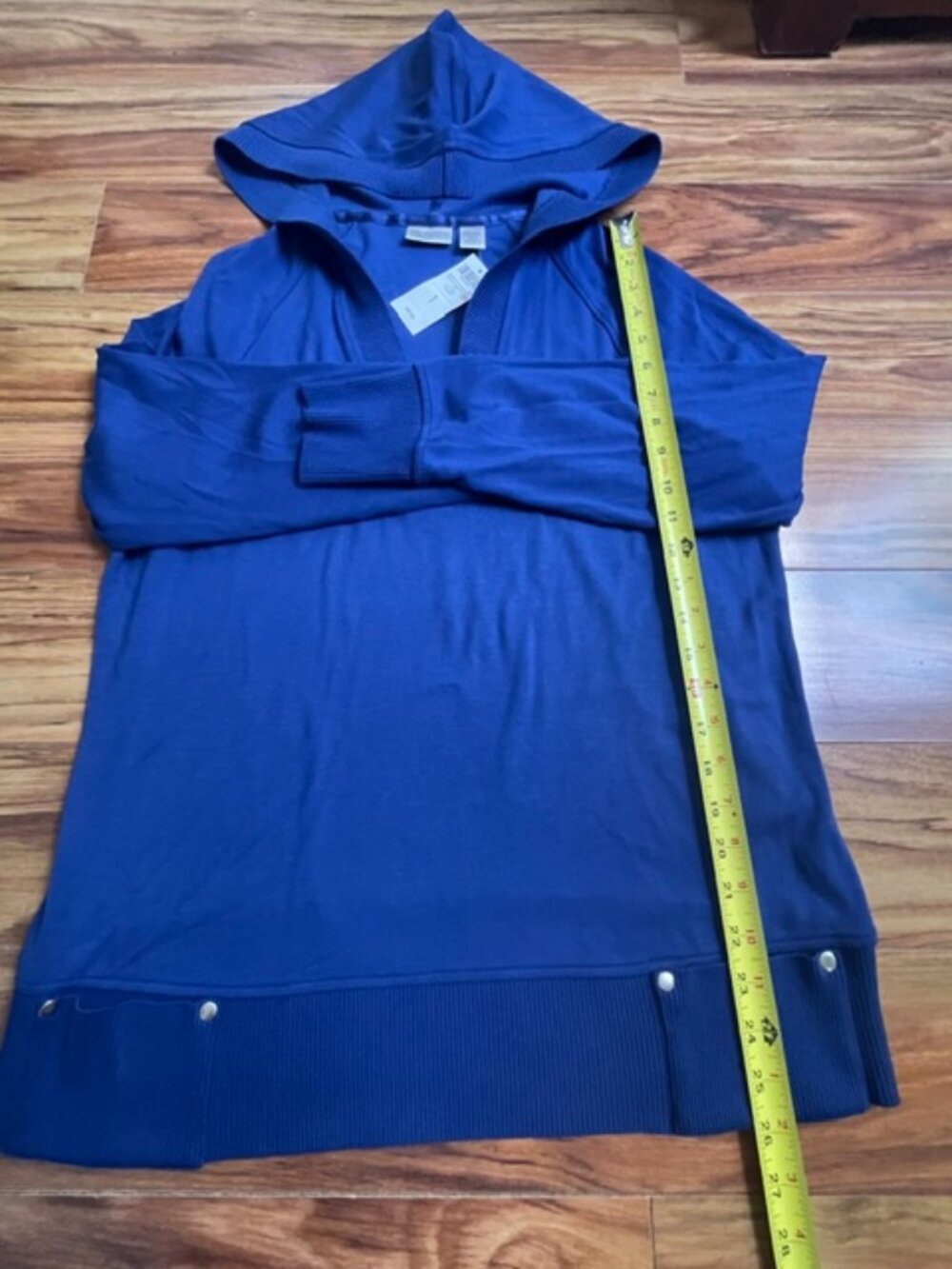 Zenergy by Chicos Women's Charlie Hooded Pullover Sweater, Blue, Size 1 - Picture 4 of 5